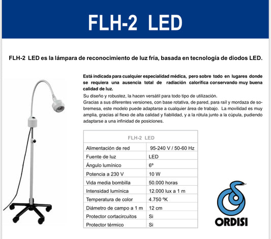 Lámpara FLH-2 Led para examen Cuello de Ganso Rodable