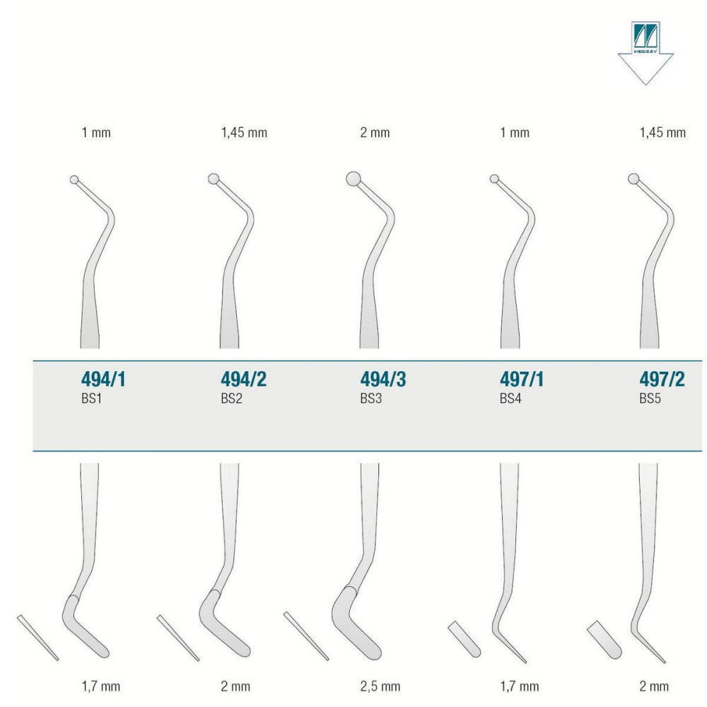 Instrumento para Composite con Espátula y Ball Medesy 497/2 - Espátula 2,5 mm y Ball 1,4 mm