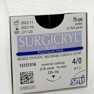 Sutura Reabsorbible Surgicryl Poliglactina 910 - Hilo 4-0, 75 cm, Aguja 3/8 Curva Punta Triangular, 16 mm (Ref. 15151516)