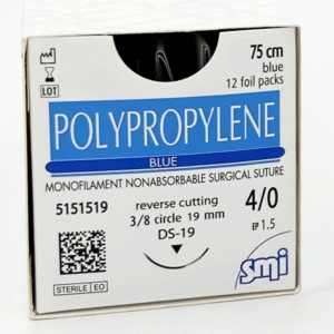 Sutura de Polipropileno Azul - Hilo 4-0, 75 cm, Aguja 3/8 Corte Circular, 19 mm (Ref. 5151519)