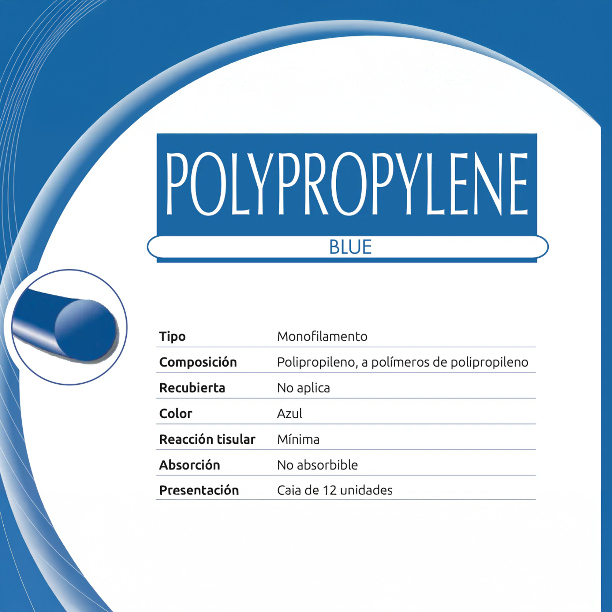 Sutura de Polipropileno Azul – Hilo 4-0, 75 cm, Aguja 3/8 Punta Redonda, 16 mm (Ref. 5150216)