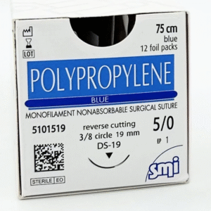 Sutura de Polipropileno Azul - Hilo 5-0, 75 cm, Aguja 3/8 Corte Circular, 19 mm (Ref. 5101519)