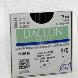 Sutura Dacron Nylon - Hilo 5-0, 75 cm, 1/2 Circulo Punta Redonda, 16 mm (Ref. 9100116)